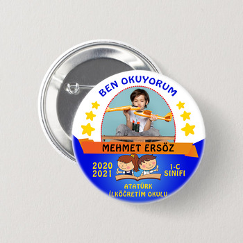 Ben Okuyorum Mavi Degrade Temalı İğneli Buton Rozet