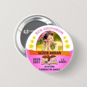 Ben Okuyorum Pembe Degrade Temalı İğneli Buton Rozet