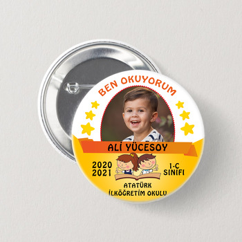 Ben Okuyorum Sarı Degrade Temalı İğneli Buton Rozet
