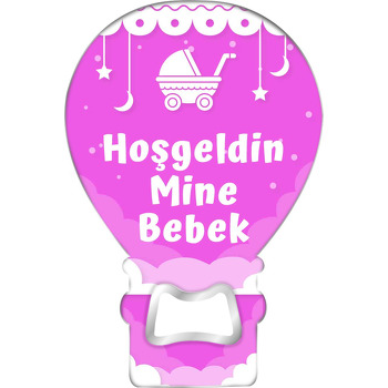 Beyaz Bebek Arabası ile Mor Fon Temalı Balon Magnet Açacak