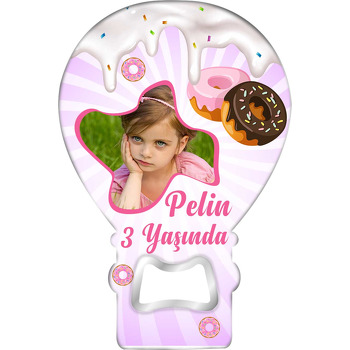 Beyaz Dondurma ile Donut Temalı Balon Ahşap Magnet 