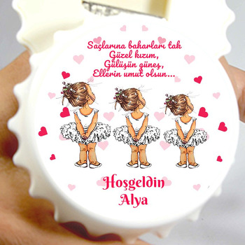 Beyaz Elbiseli Balerin Kardeşler Temalı Kapak Şekilli Magnet Açacak