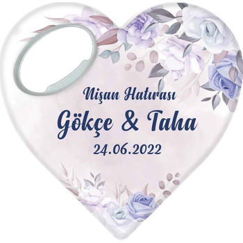 Beyaz ile Lila Güller Temalı Kalp Şekilli Magnet Açacak