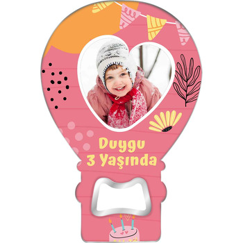 Beyaz Kalp Çerçeve ile Sarı Papatya Temalı Balon Ahşap Magnet 