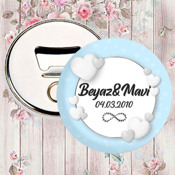Beyaz Kalpler ile Mavi Fon Silver Çerçeve Temalı Magnet Açacak