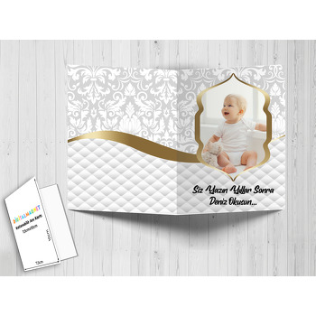 Beyaz Kapitone Fonda Gold Çerçeve Temalı Anı Kartı