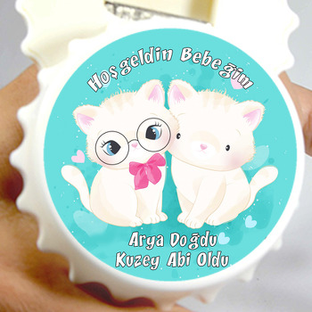 Beyaz Kediler Temalı Kapak Şekilli Açacak Magnet