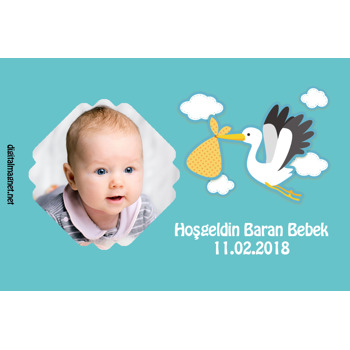 Beyaz Leylek Mavi Fon Temalı Hoşgeldin Bebek Plastik Magnet