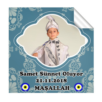 Beyaz Nazar Çerçeveli  Sünnet  Kare Etiket