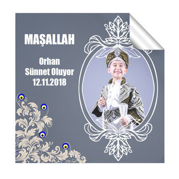 Beyaz Nazar Çerçeveli  Sünnet  Kare Etiket