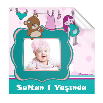 Bez Bebek Temalı Kare Etiket