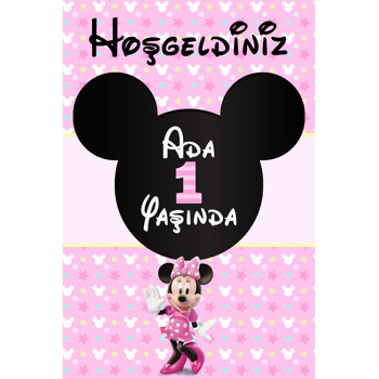 Bir Yaş Minnie Mouse Temalı Doğum Günü Afiş