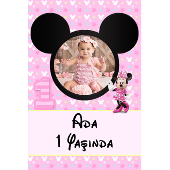 Bir Yaş Minnie Mouse Temalı Doğum Günü Magnet