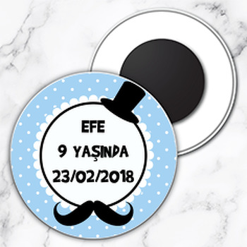 Bıyık Temalı Daire Plastik Magnet