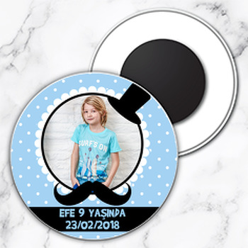 Bıyık Temalı Resimli Daire Plastik Magnet