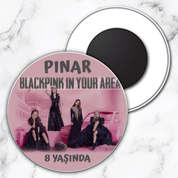 Blackpink Pembe Fon Temalı Daire Plastik Doğum Günü Magnet