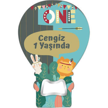 Bohem Aslan ile Tavşan ve One Temalı Balon Ahşap Magnet 