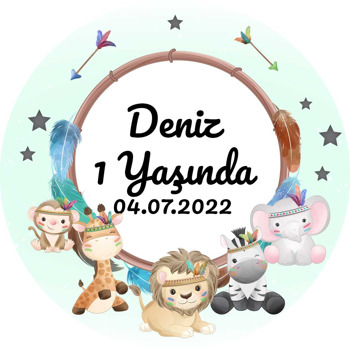 Bohem Safari Hayvanları Temalı Akrilik Daire Magnet
