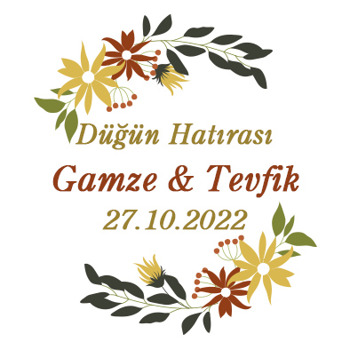 Bordo ile Sarı Çiçekler ve Dalları Temalı Akrilik Daire Magnet