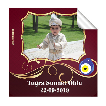 Bordo Zeminli Nazar Boncuk Temalı Kare Etiket