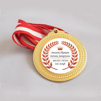 Bronze Taç ile Çelenk Beyaz Fon Temalı Metal Madalya