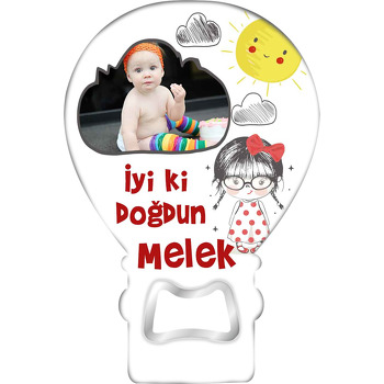 Bulut Çerçeve ile Kız Çocuğu Temalı Balon Ahşap Magnet 