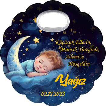 Bulut Dalgasında Uyuyan Gece Kuşu Çocuk Temalı Çiçek Şekilli Magnet Açacak