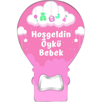 Bulut ile Bebek Eşyaları Pembe Fon Temalı Balon Magnet Açacak