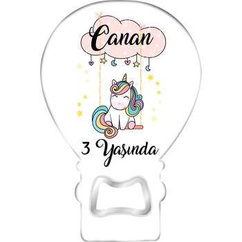 Bulut Salıncakta Unicorn Temalı Balon Ahşap Magnet 