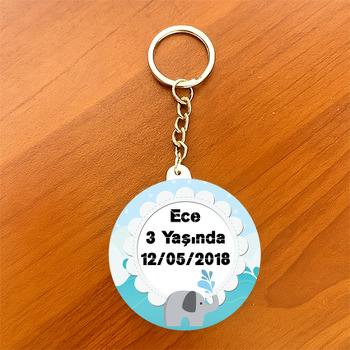 Bulut ve Fil Temalı Daire Plastik Anahtarlık