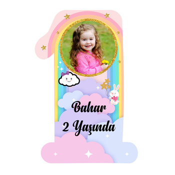 Bulut ve Gökkuşağı Temalı Doğum Günü Magnet