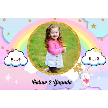Bulut ve Gökkuşağı Temalı Doğum Günü Plastik Magnet