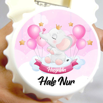 Bulutlarda Fil ile Pembe Asa Temalı Kapak Şekilli Magnet Açacak