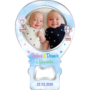 Bulutlarda İkiz Balonlar Temalı Resimli Balon Magnet Açacak