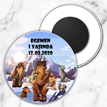 Buz Devri Temalı Daire Plastik Hediyelik Magnet