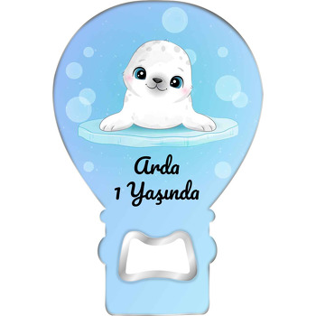 Buzda Fok Yavrusu Temalı Balon Ahşap Magnet 
