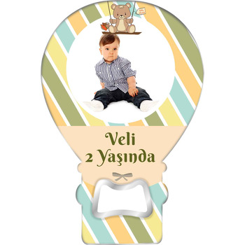 Çapraz Renkli Çizgiler Temalı Balon Ahşap Magnet 