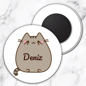 Cat Pusheen Temalı Daire Plastik Doğum Günü Magnet