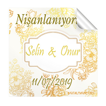 Çiçek Desenli Söz Nişan Nikah Kare Etiket