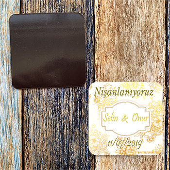 Çiçek Desenli Temalı Söz Nişan Nikah Kare Magnet