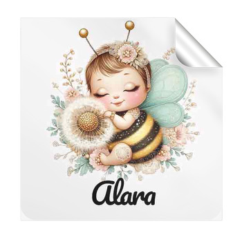 Çiçek ile Arı Kız Temalı Kare Sticker