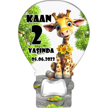 Çiçek Kolyeli Zürafa Temalı Balon Ahşap Magnet 