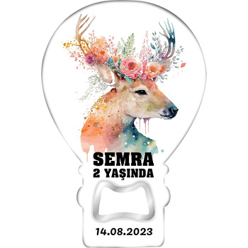 Çiçek Taçlı Ala Geyik Temalı Balon Ahşap Magnet 