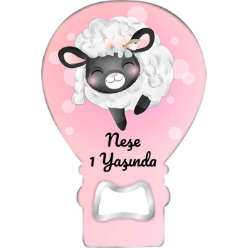 Çiçek Taçlı Kuzu Temalı Balon Ahşap Magnet 