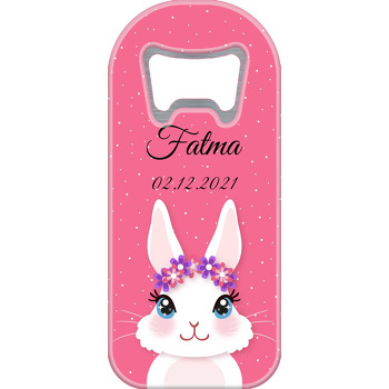 Çiçek Taçlı Tavşan ile Pembe Fon Temalı Uzun Magnet Açacak