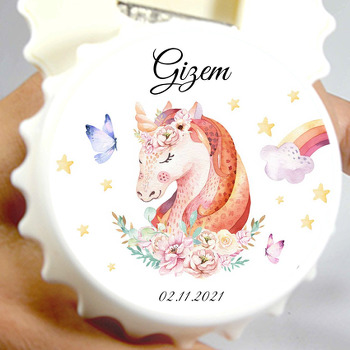 Çiçek Taçlı Unicorn Temalı Kapak Şekilli Magnet Açacak