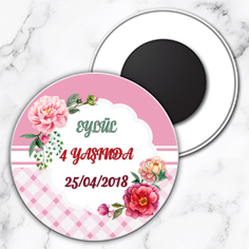 Çiçek Temalı Daire Plastik Magnet