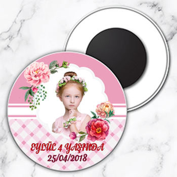 Çiçek Temalı Resimli Daire Plastik Magnet