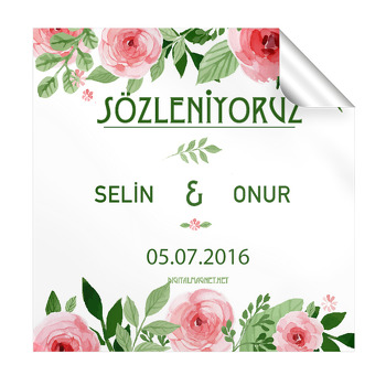 Çiçek Temalı Söz Nişan Nikah Kare Etiket