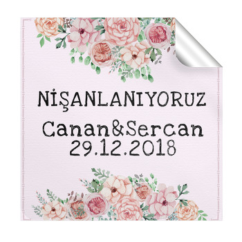 Çiçek Temalı Söz Nişan  Kare Etiket